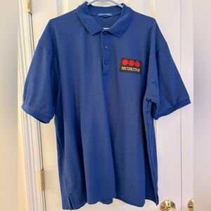 Port Authority sz 3XL men’s polo work shirt, SECURITAS, blue poly/cotton, EUC